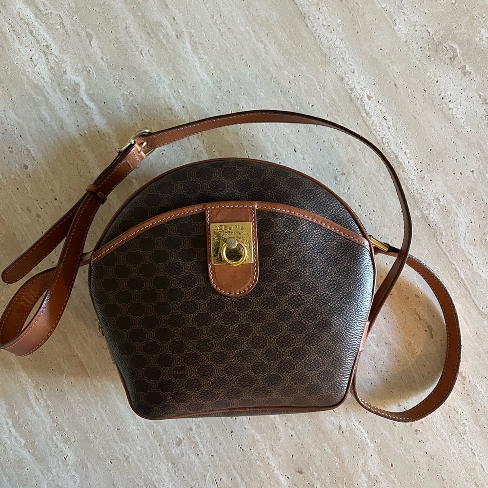 Vintage Celine Macadam Brown Leather Crossbody Bag